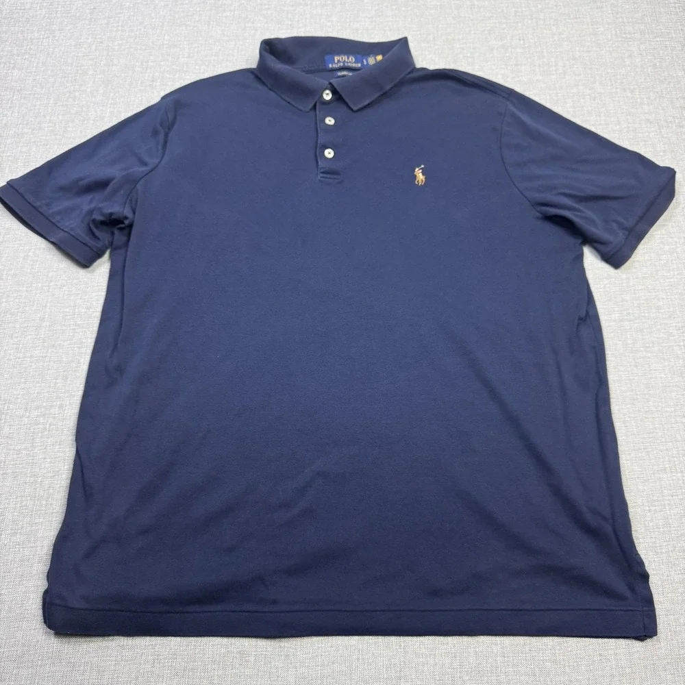 Polo Ralph Lauren Polo Shirt Mens Large Blue Cotton Flesh Pony Short Sleeve